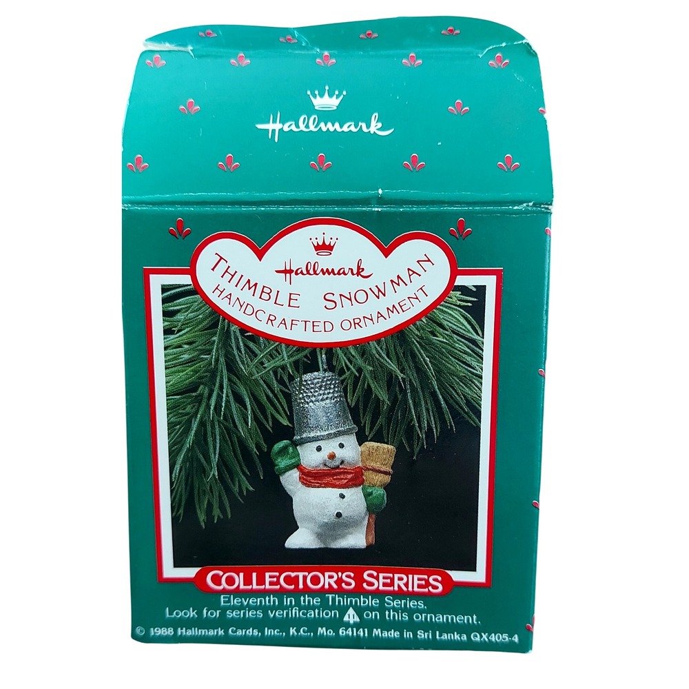 Vintage 1988 Hallmark Thimble Snowman Ornament Collector Series 11th QX405-4